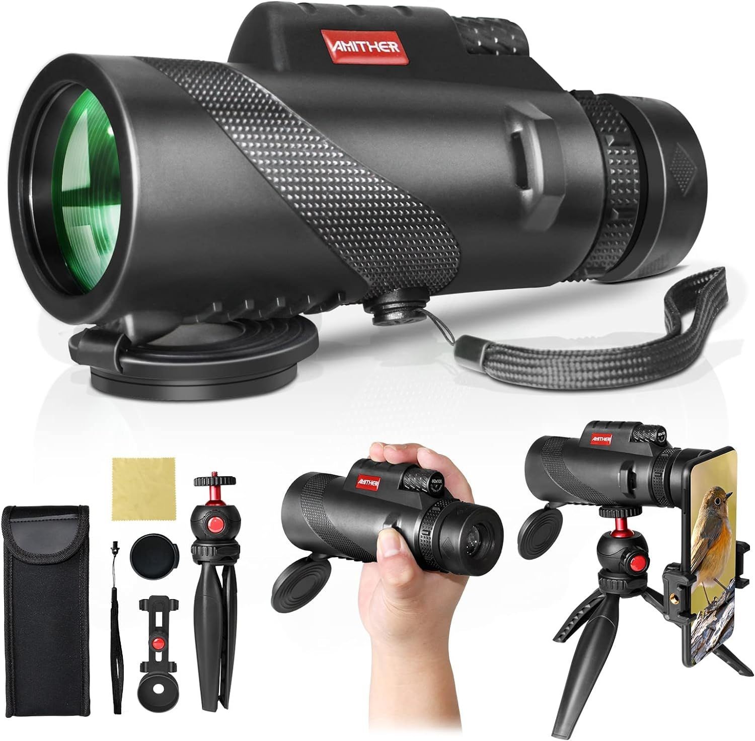 80x100 Monocular Telescope with Tripod & Phone Adapter